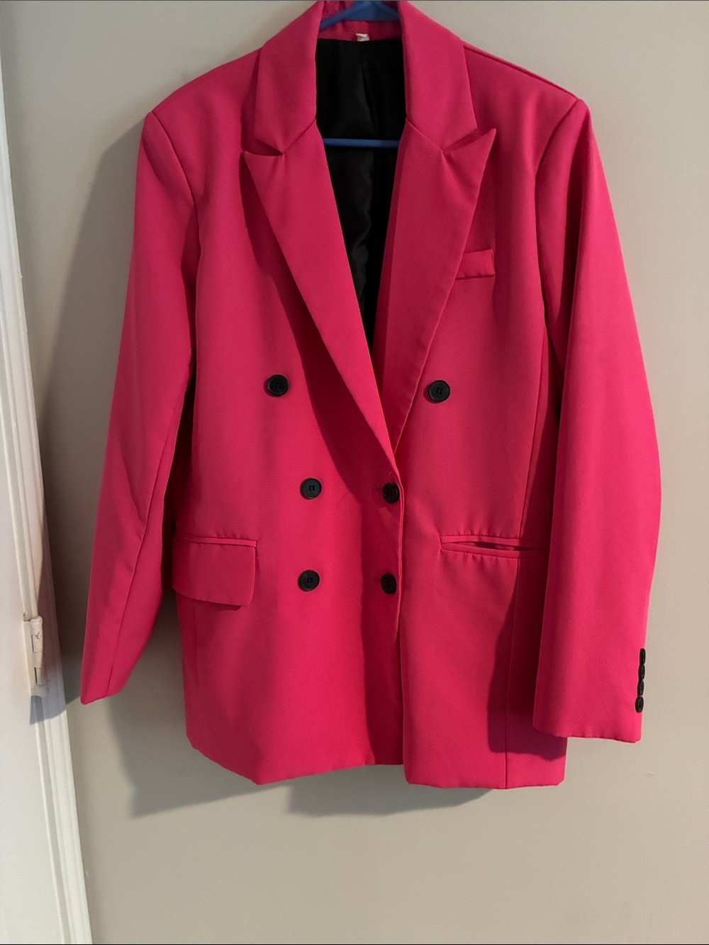 Source Unknown Double-Breasted Bright Pink Blazer